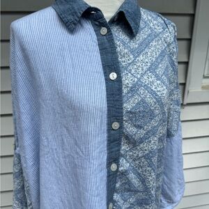 American Eagle Outfitters Blue Button Down Shirt coverup beach patchwork